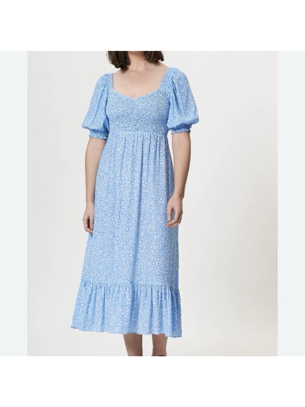Fresha London Karisa Open Back Midi Dress In Blue Daisy Size S